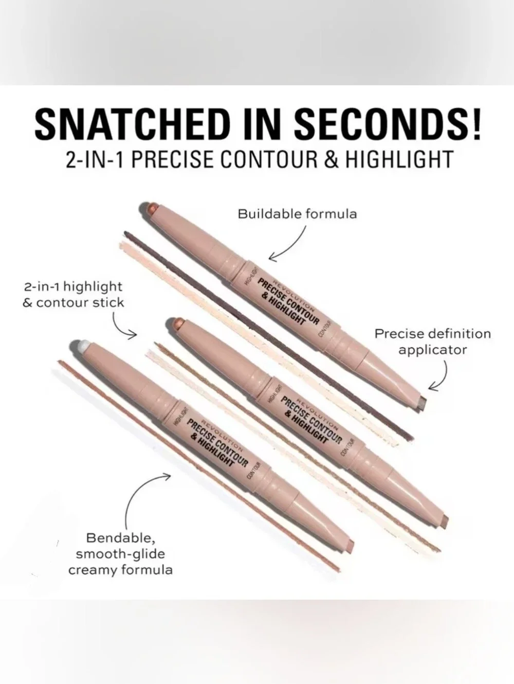 Makeup Revolution 2-in-1 Precise Contour & Highlight Dual-Ended Stick In Medium